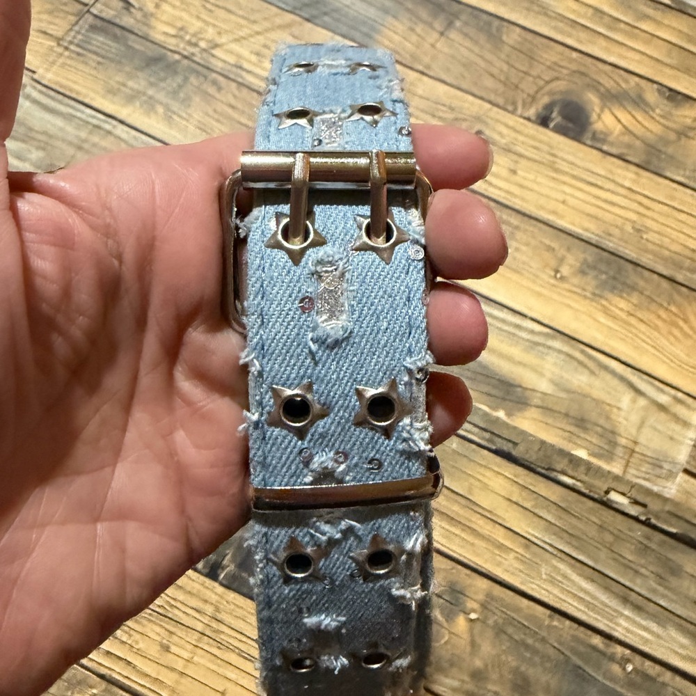 Distressed‎ Denim Belt with Star Cutouts